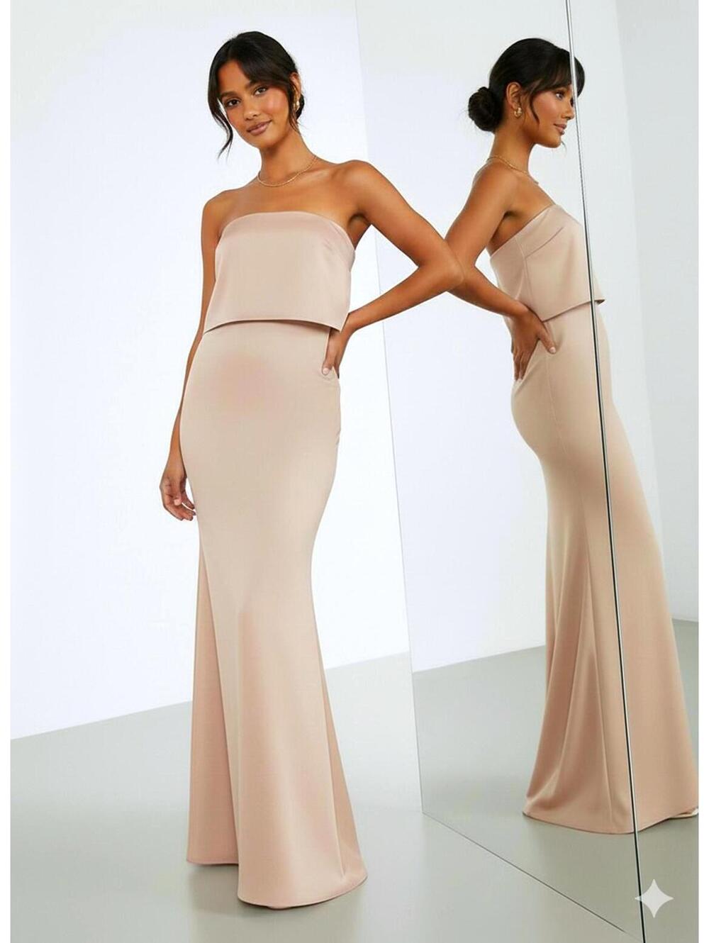 ASOS EDITION - Strapless Satin Maxi Dress with Button Back - Size: 6